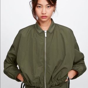 Zara Contrast Bomber Jacket Green XS